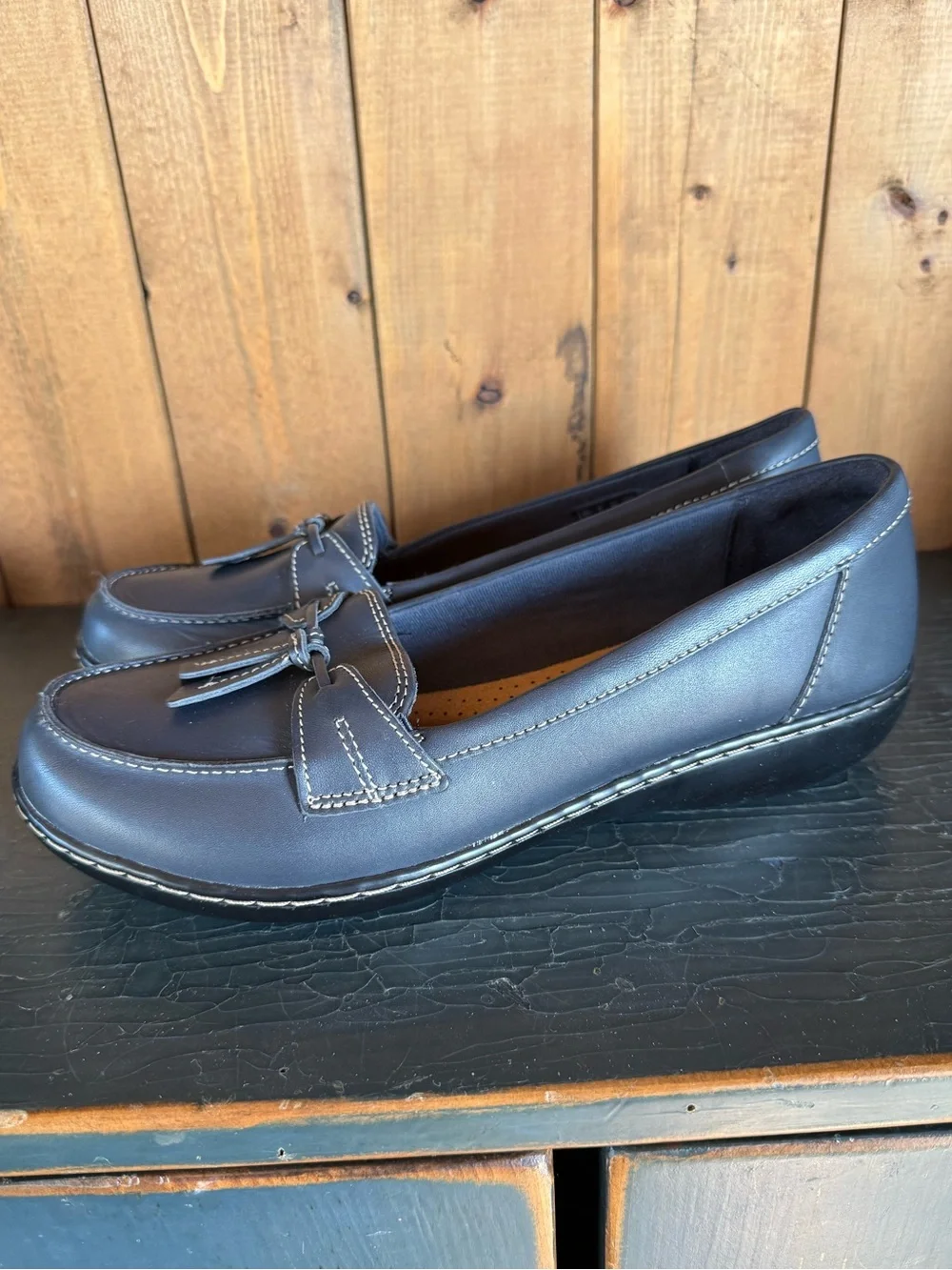 Clarks Collection Ultimate Comfort Ashland Slip-on Leather Loafer Shoe Navy 9